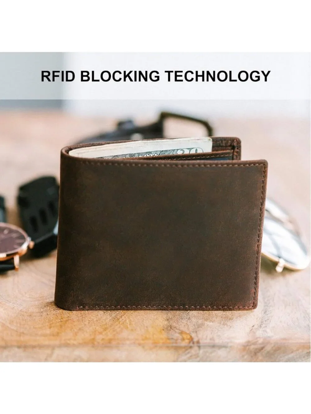 RFID Blocking Leather Wallet for Men | Slim Bifold with 8 Card Slots & 2 ID
